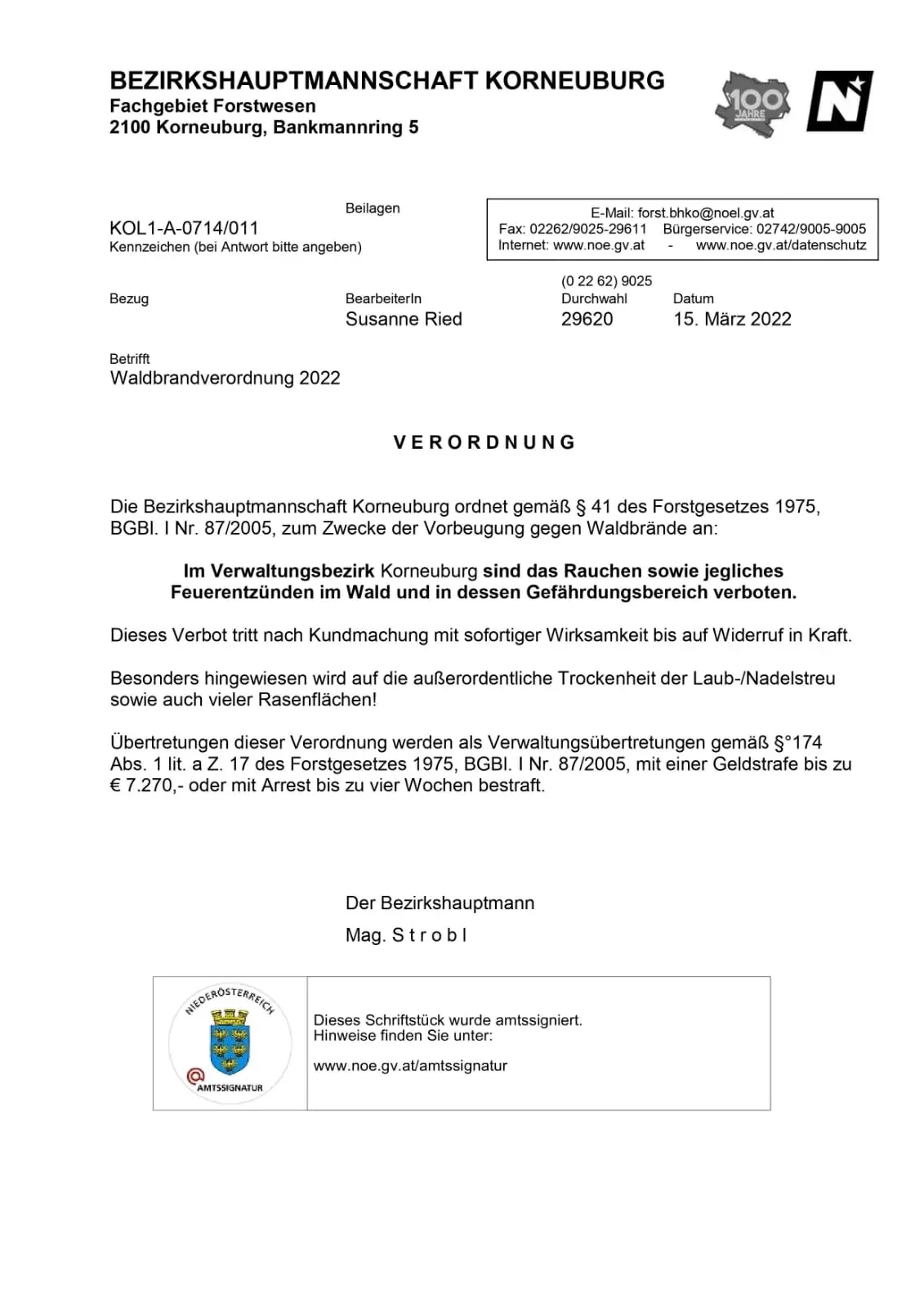 Waldbrandverordnung März 2022
