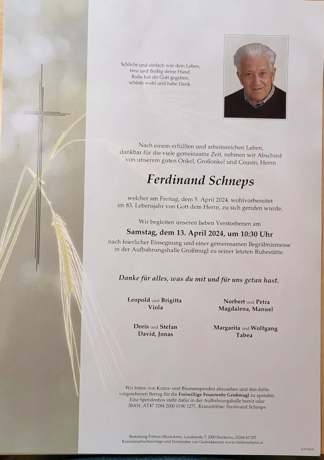Ableben LM Ferdinand Schneps