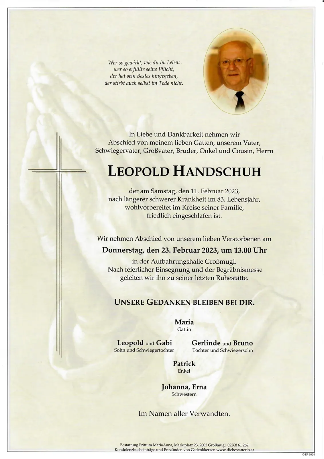 Feuerwehrkamerad Leopold Handschuh verstorben